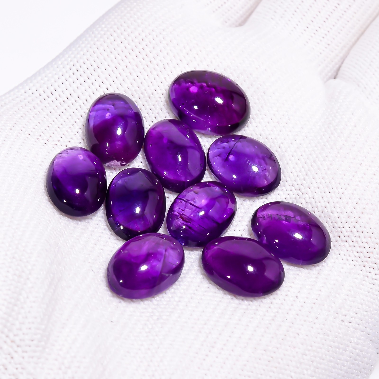 Natural Purple Amethyst Gemstone Oval Shape Cabochon 10Pc Lot 56.5Ct 14X10 15X11