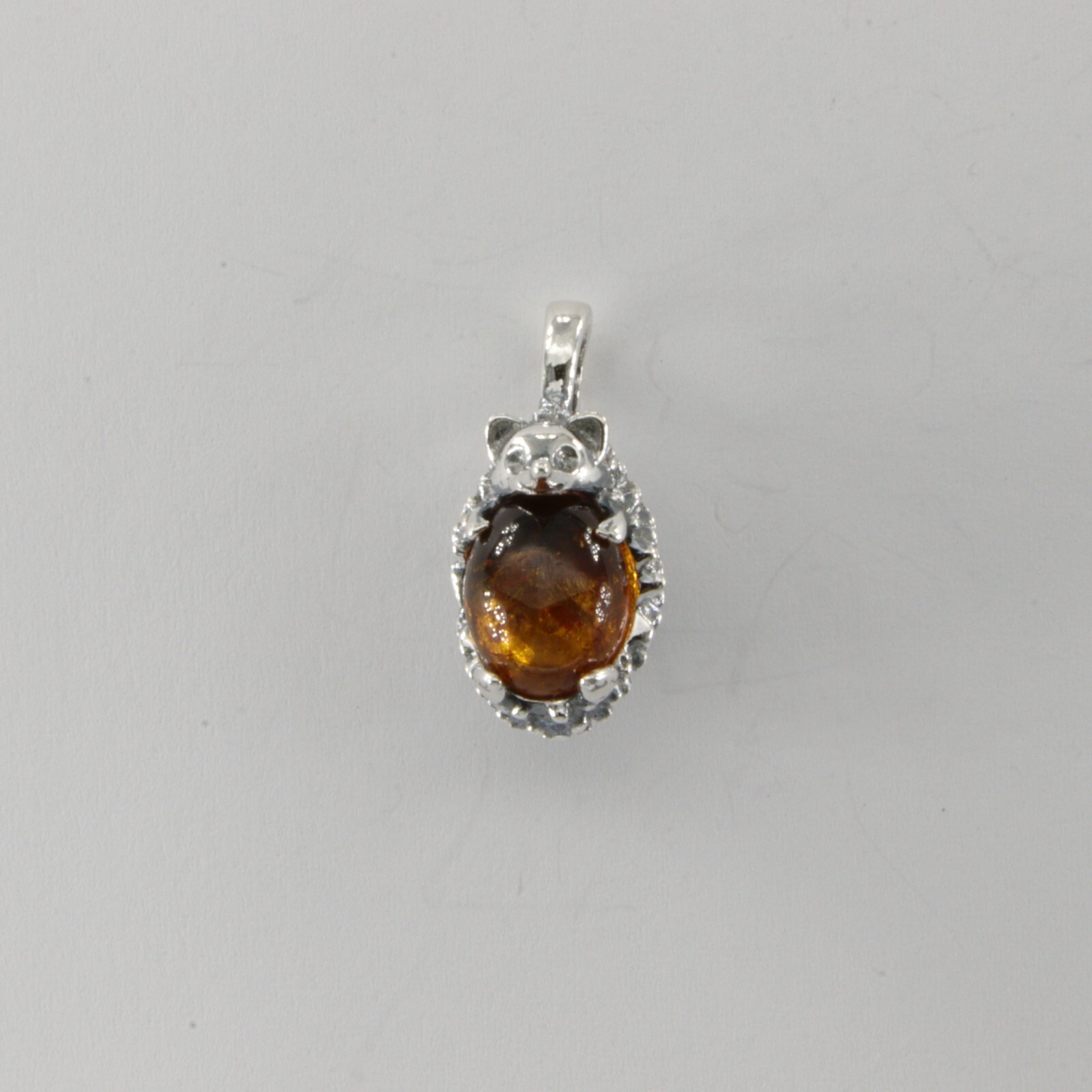 Cognac / Brown BALTIC AMBER Hedgehog Pendant 925 STERLING SILVER Poland #5250e