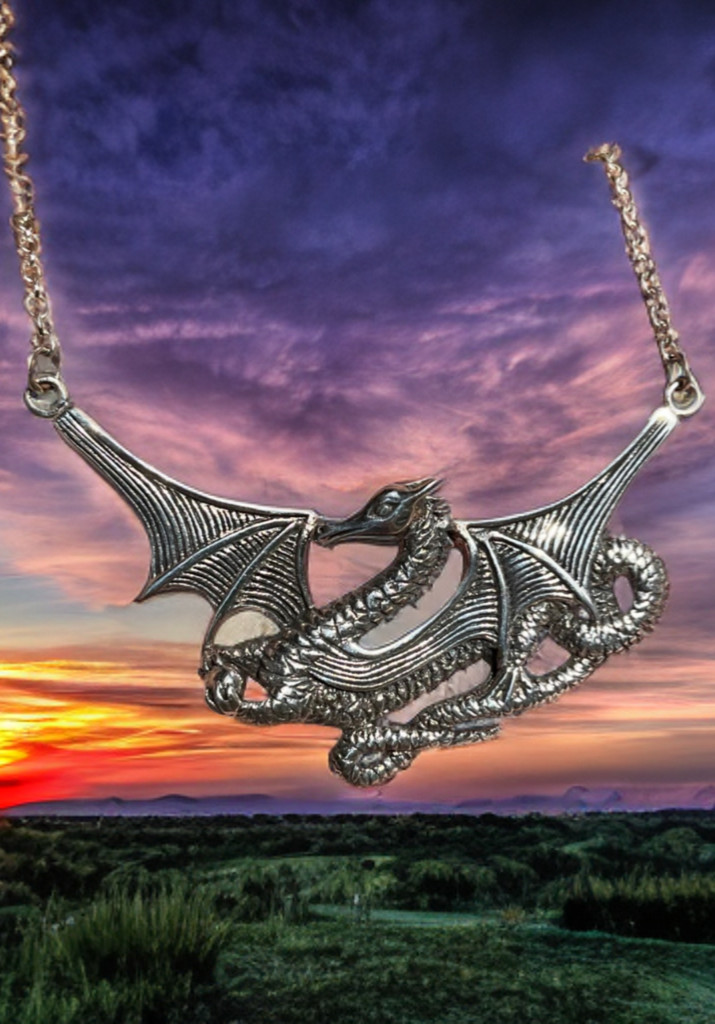 Huge Sterling Silver Dragon Necklace Peter Stone