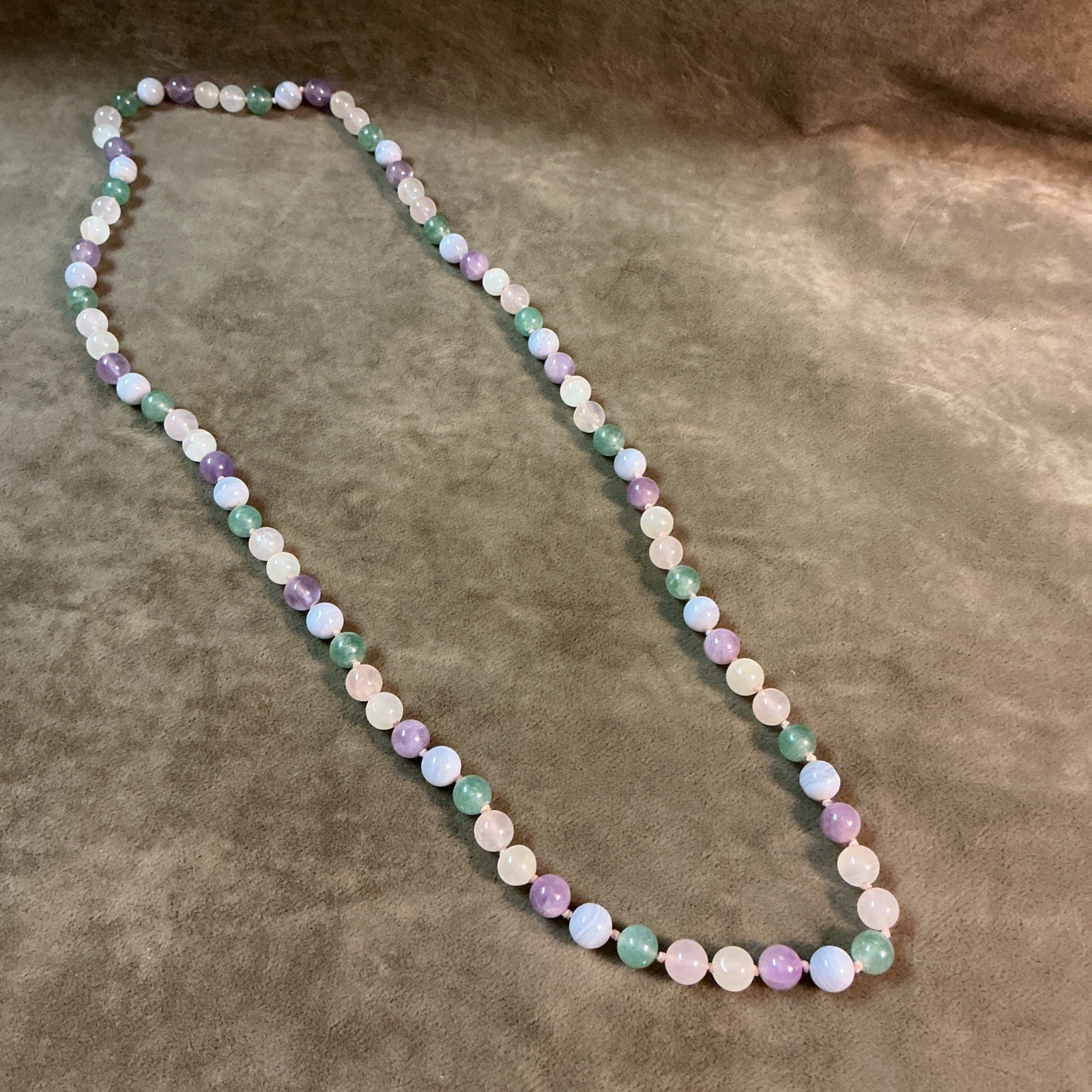 Hand Knotted gemstone 1/4” Round bead necklace amethyst quartz etc.