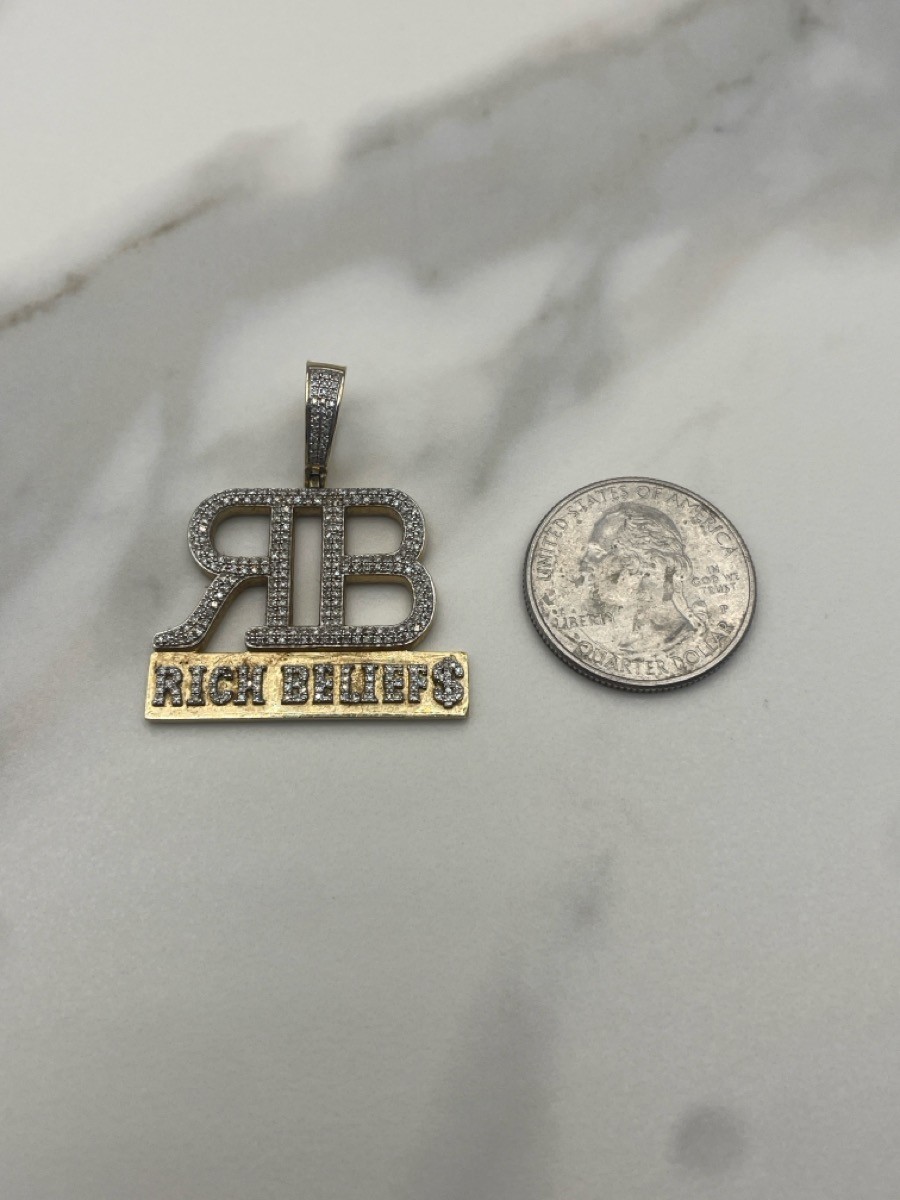 10K Diamond Studded “Rich Beliefs” Pendant Yellow Gold 6.9g (TDW045440)