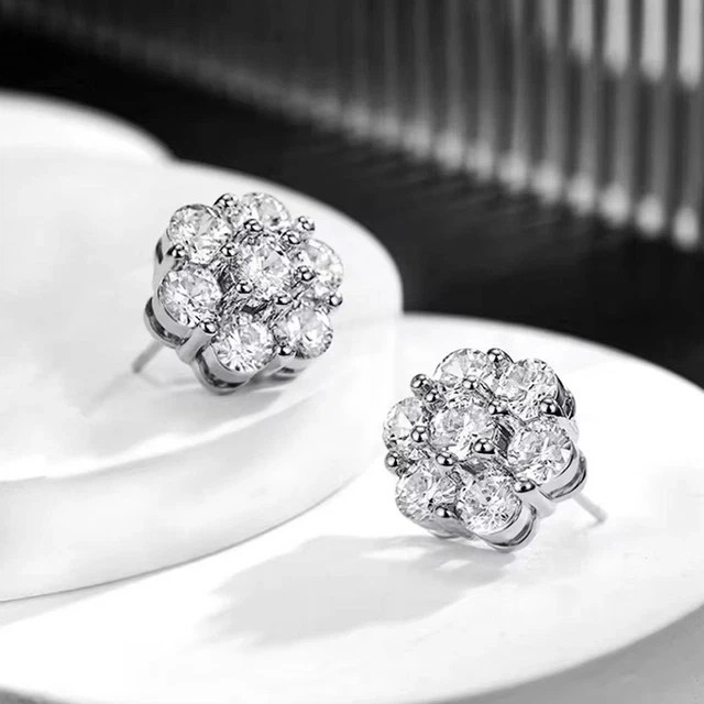 Women Round cut 1.50ct Lab Grown Diamond Cluster Flower Stud Earrings 925 Silver