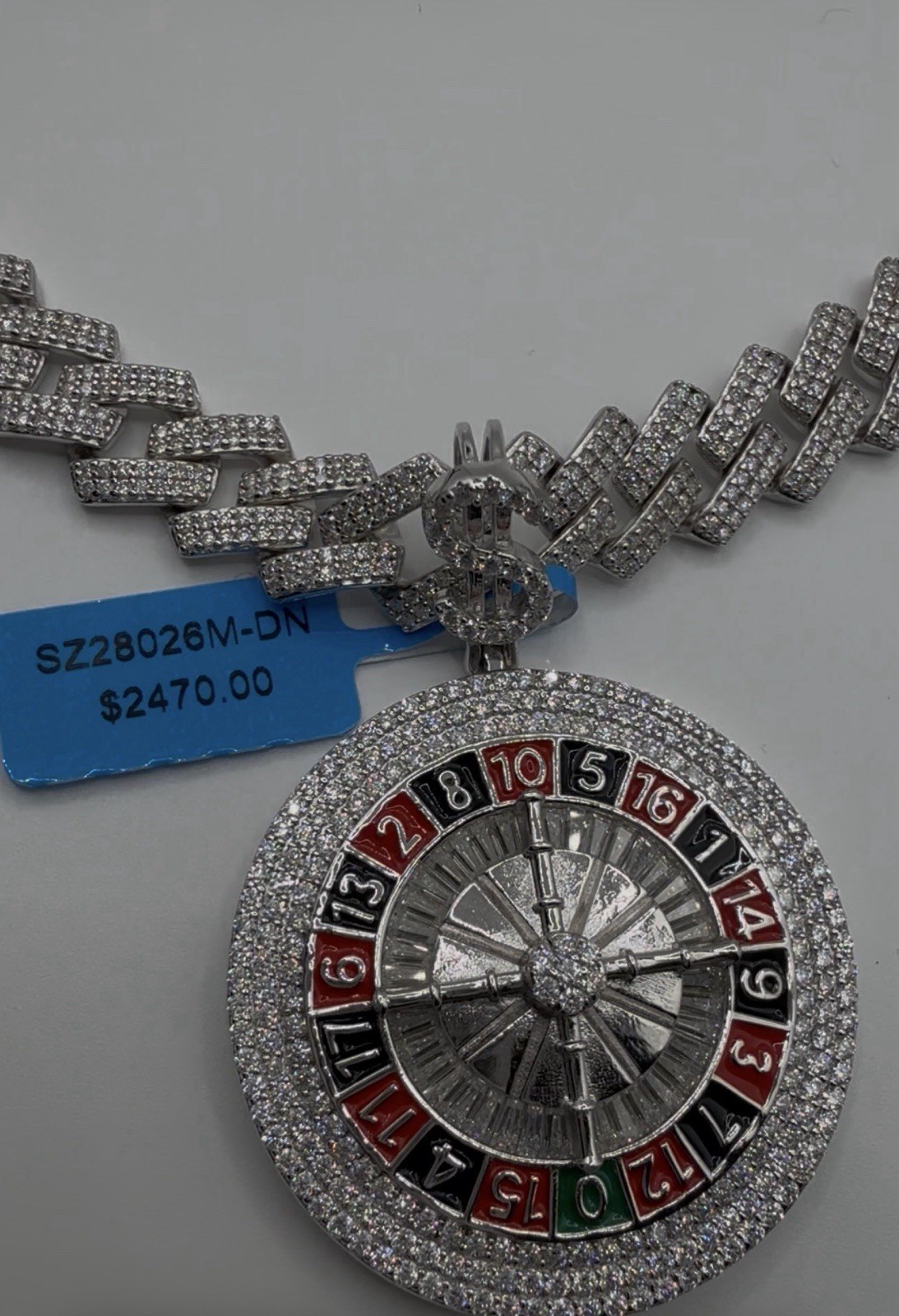 12mm 22” Monaco Link Moissnaite 925 With A Casino 925 Moissnaite Pendant