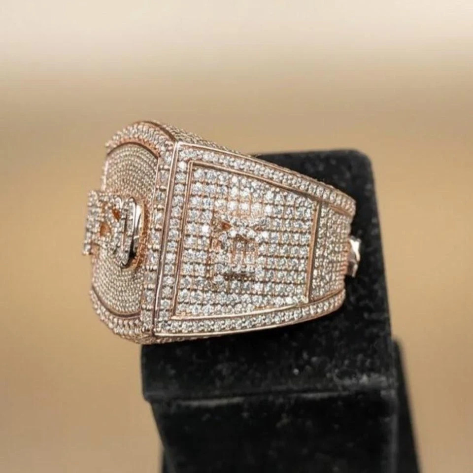 6TCW Lab Created Men’s Diamond Custom Iced Name 14k Rose Gold Plated Pinky Ring