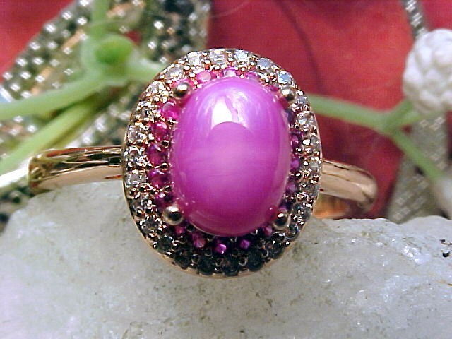 Genuine Pink Star Sapphire Ring 8x6mm & Pink Topaz 925 + Rose Gold Finish Sz 10