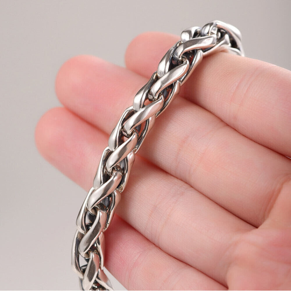 Pure S925 Sterling Silver Chain 6mm Double Wheat Link Bracelet 7.1-8.7inch