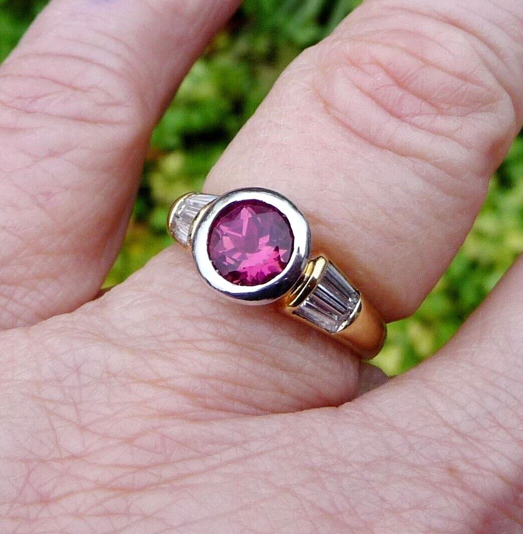 Ring 750 yellow gold 1.28ct pink tourmaline 0.60ct diamonds size 55/17.5 mm rubellite