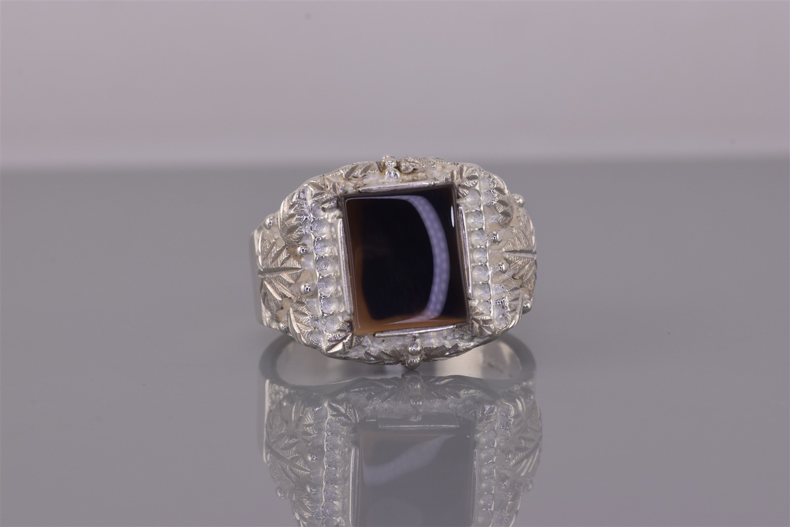 Sterling Silver Black Onyx Carved Grape Leaf Band Ring 12g 925 Sz: 11