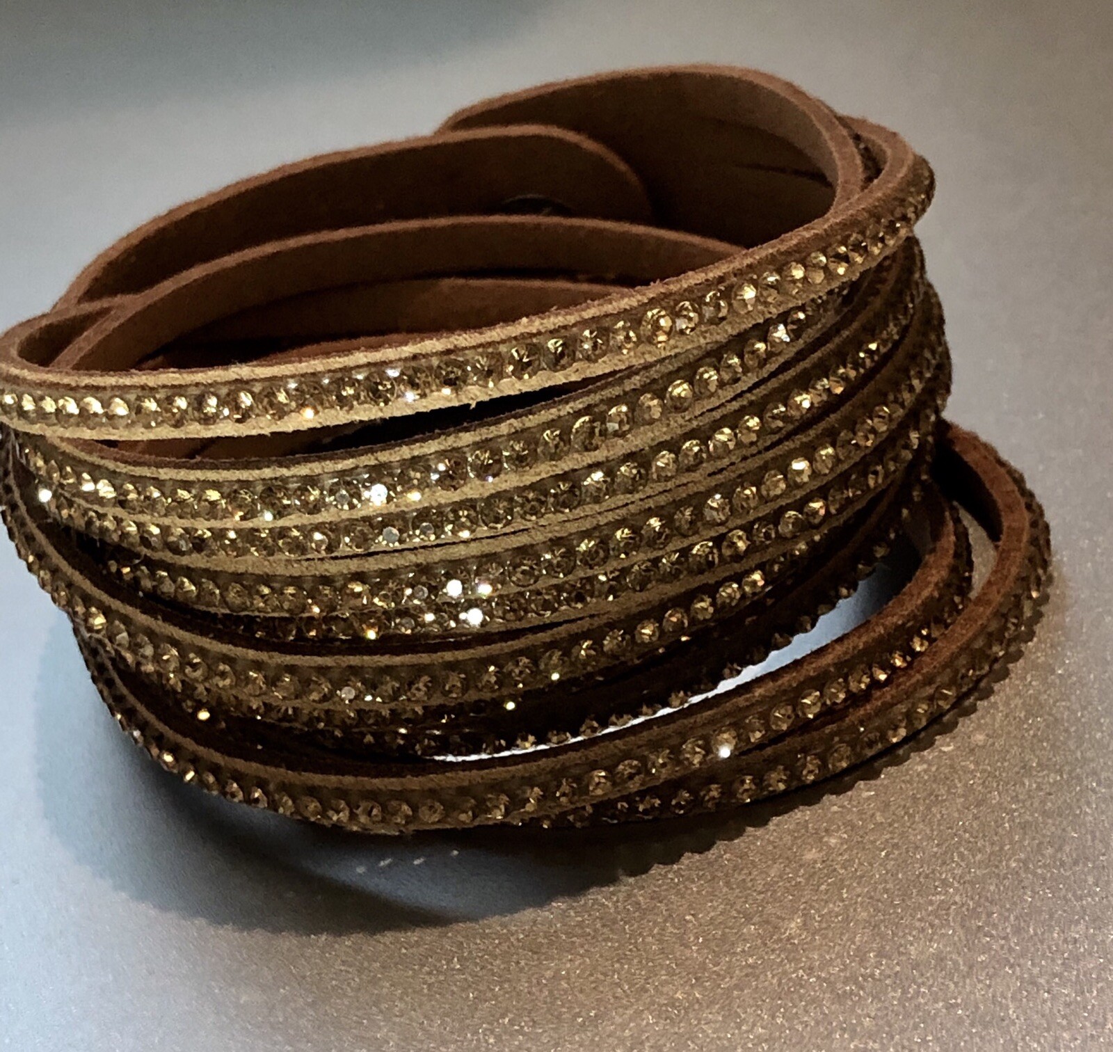 Slake Double Wrap Bracelet Dark Tan Crystal Alcantara® Leather Designer Style