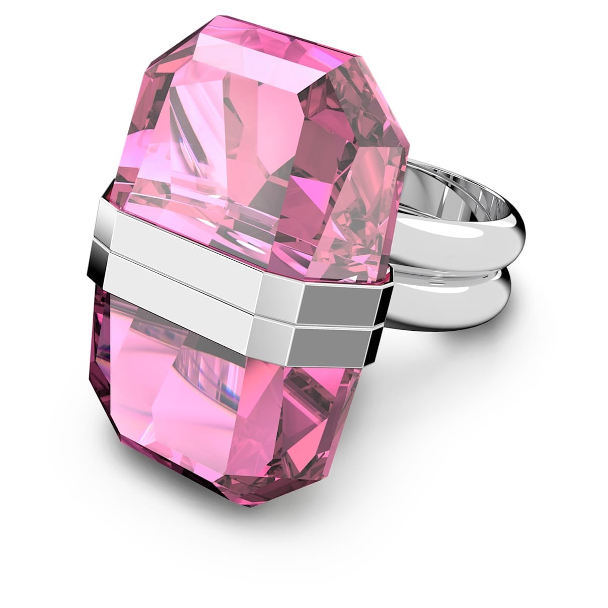 NIB $225 Swarovski Atelier Lucent Ring Magnetic Closure Pink Rhodium Plated 5052