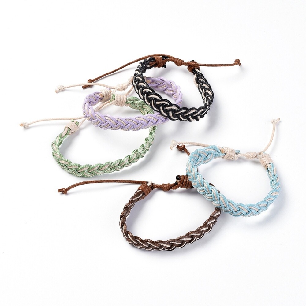 Waxed Cord Braided Bracelets about 2-3/8 inch~3 inch(6.2~7.5cm) inner diameter