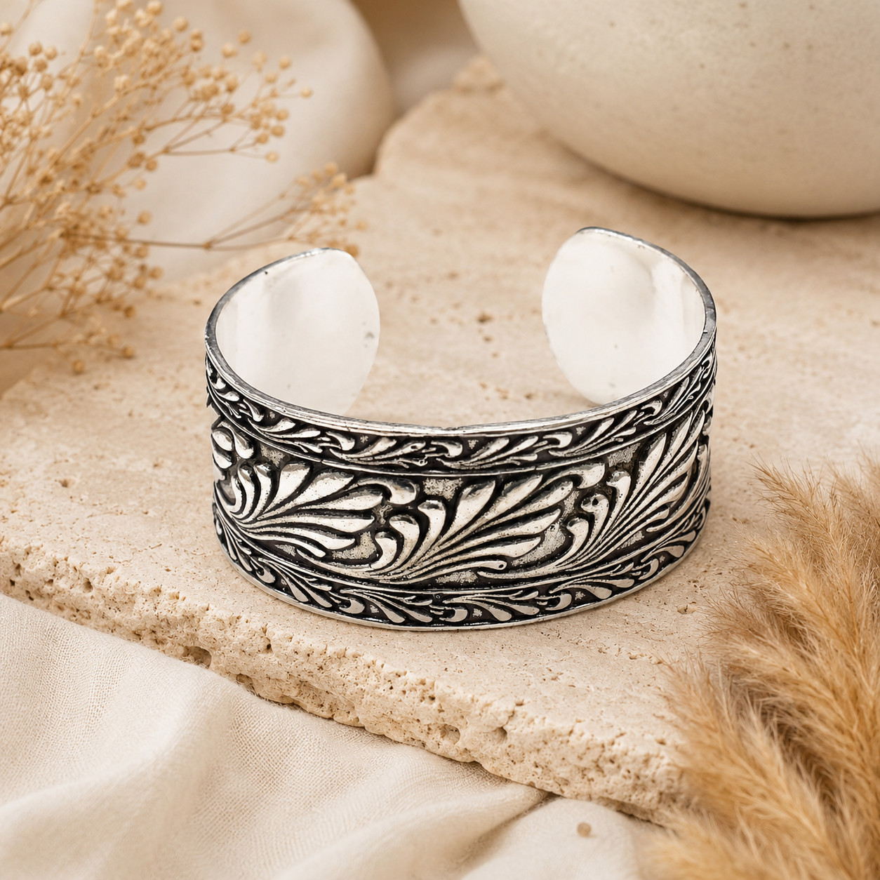Handmade Vintage Sterling Silver Cuff Bangle – Adjustable 925 Silver Bracelet