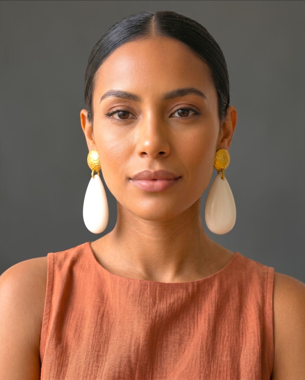 White Resin Teardrop Earrings Gold Stud Statement Drop Dangle Wedding Party Chic