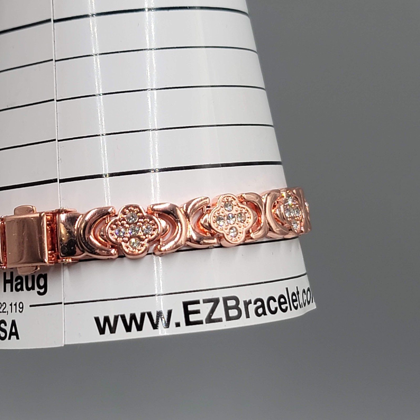 Rose Gold Tone Flower Tennis Bracelet Womens 8.5 In Rhinestone Magnetic Jewelry