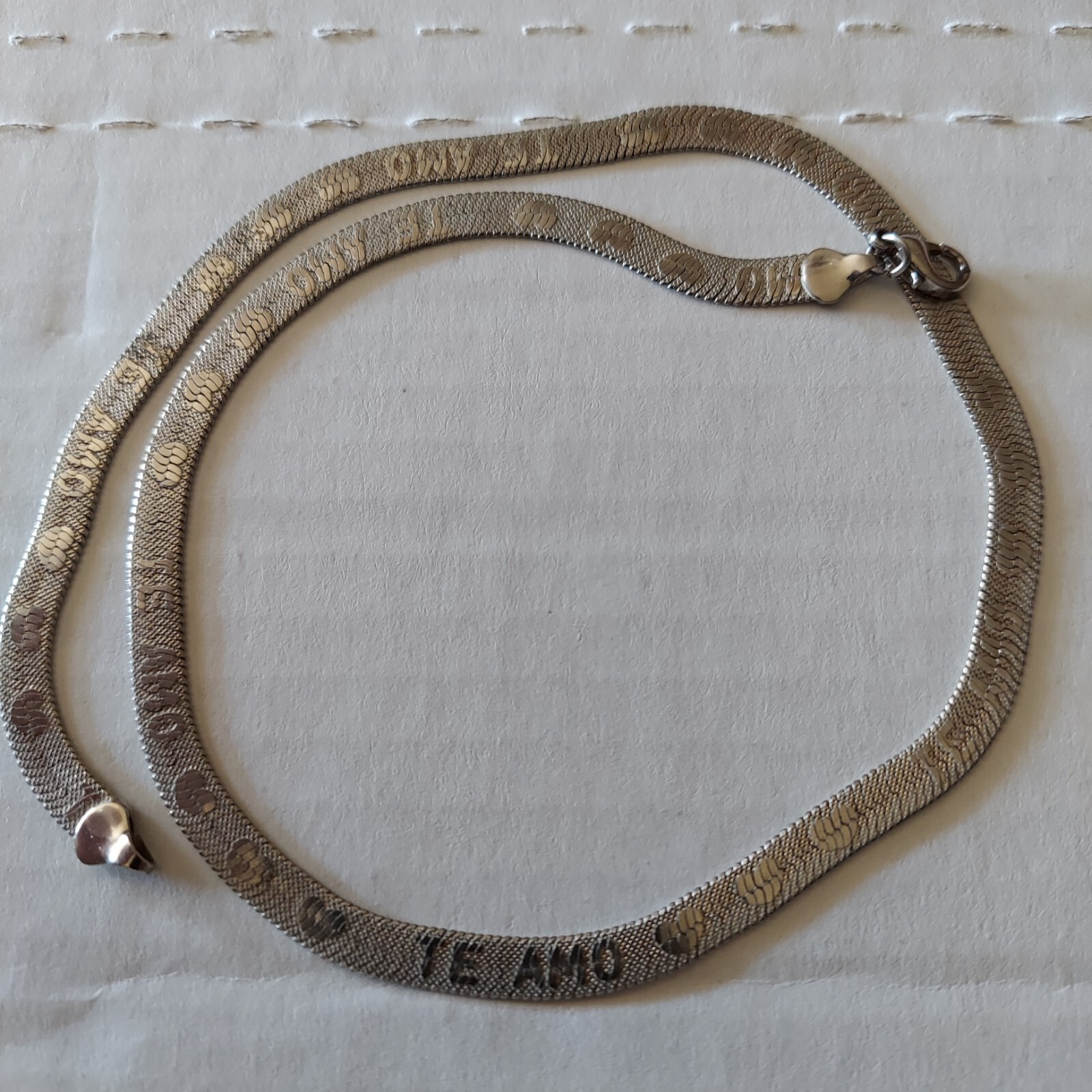 TE AMO Vintage Silver Tone Metal Herringbone 1/4 Inch Wide Necklace 18 Inch Long
