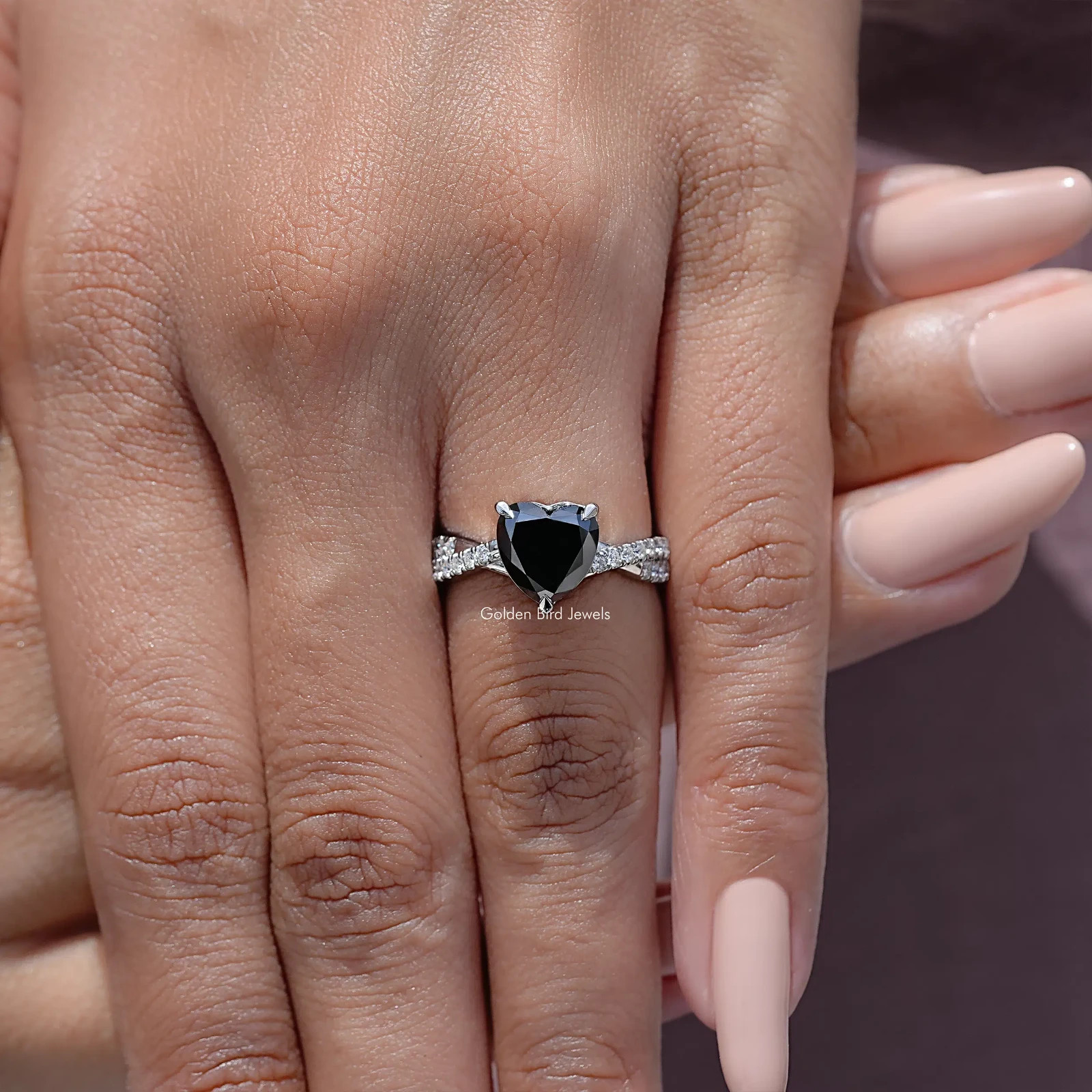 Black Heart Moissanite Twisted Ring