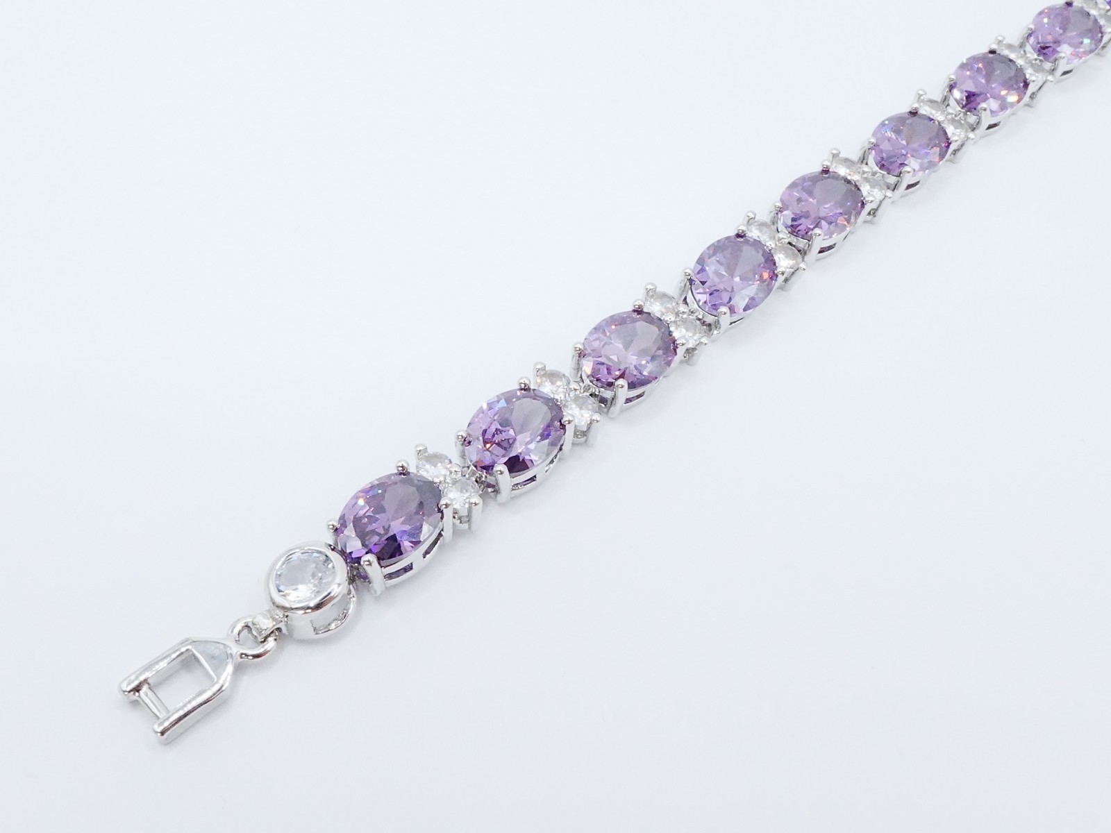 Bracelet Purple Gemstone & Cz Diamond 24K Yellow Gold Plated 7″ Women Jewelry