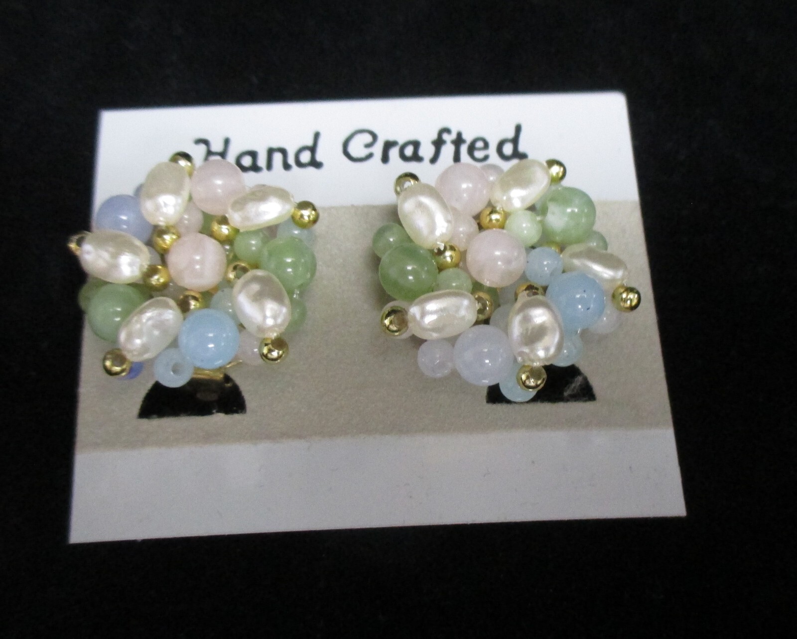 70/80’s Costume Jewelry, Pastel 3 Strand Beaded Necklace & 2 Pair Clip Earrings