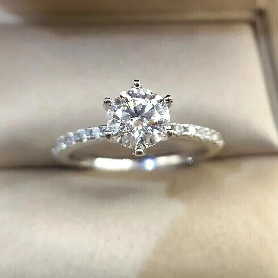 2Ct Round Cut Lab-Created Diamond Solitaire Wedding Ring 14k White Gold Plated