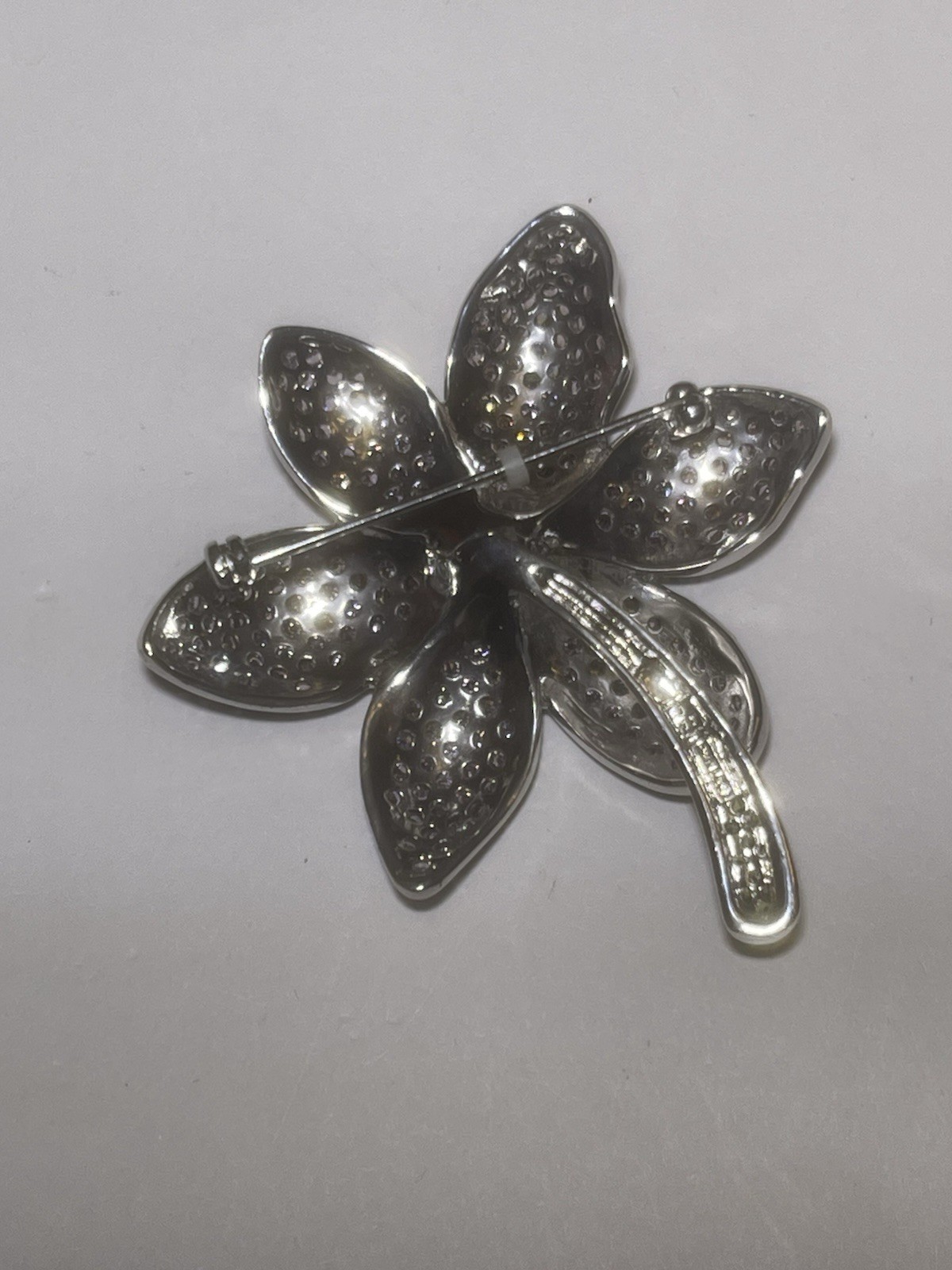 Vintage JJJ 2.5” Flower Pin With Pave Clear Brown Black Rhinestone