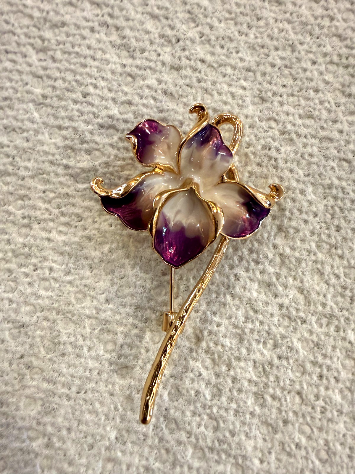 New Orchid Enamel Flower Brooch, 2.28-Inch, 14K Gold‑Plated Pin