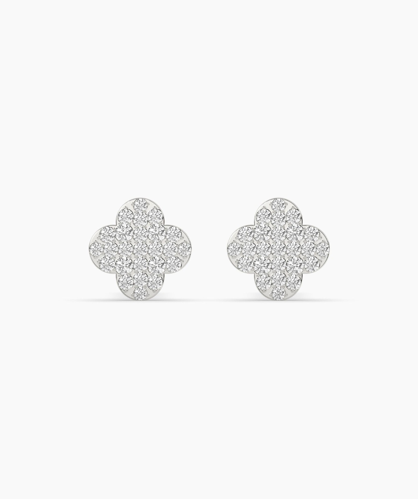 14K Solid Gold Round Cut Lab Grown Diamond Four Leaf Clover Pave Studs For Gift