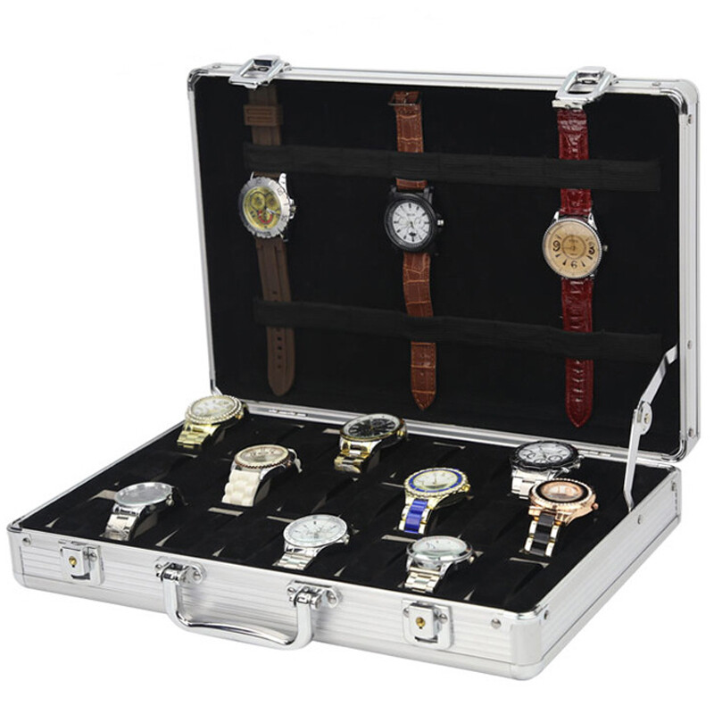 Aluminum Watch Case 24 Grids Briefcase Storage Box Watches Collectors Display