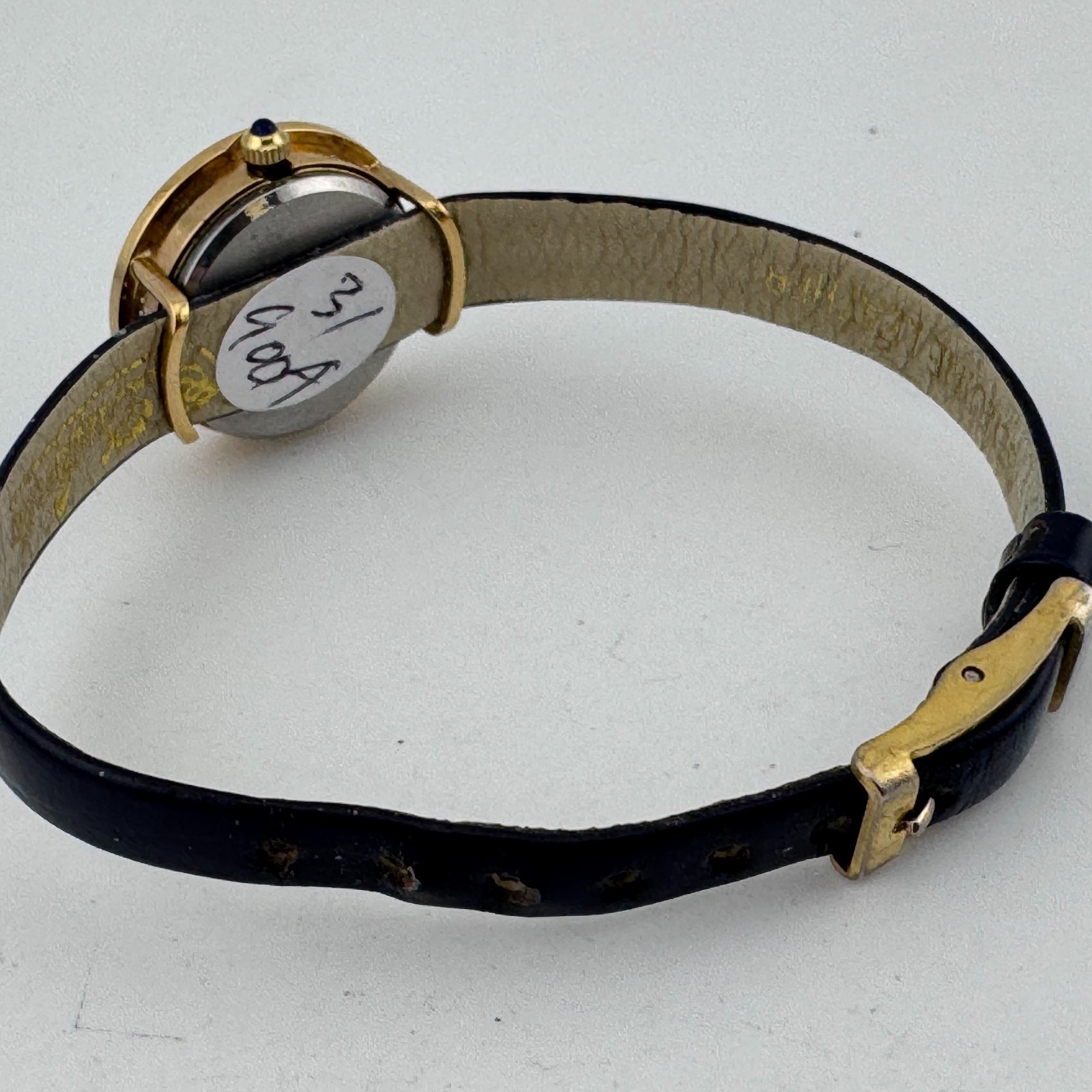 VTG Dufonte Quartz Watch Women 20mm Gold Tone Enamel Bezel Leather New Battery