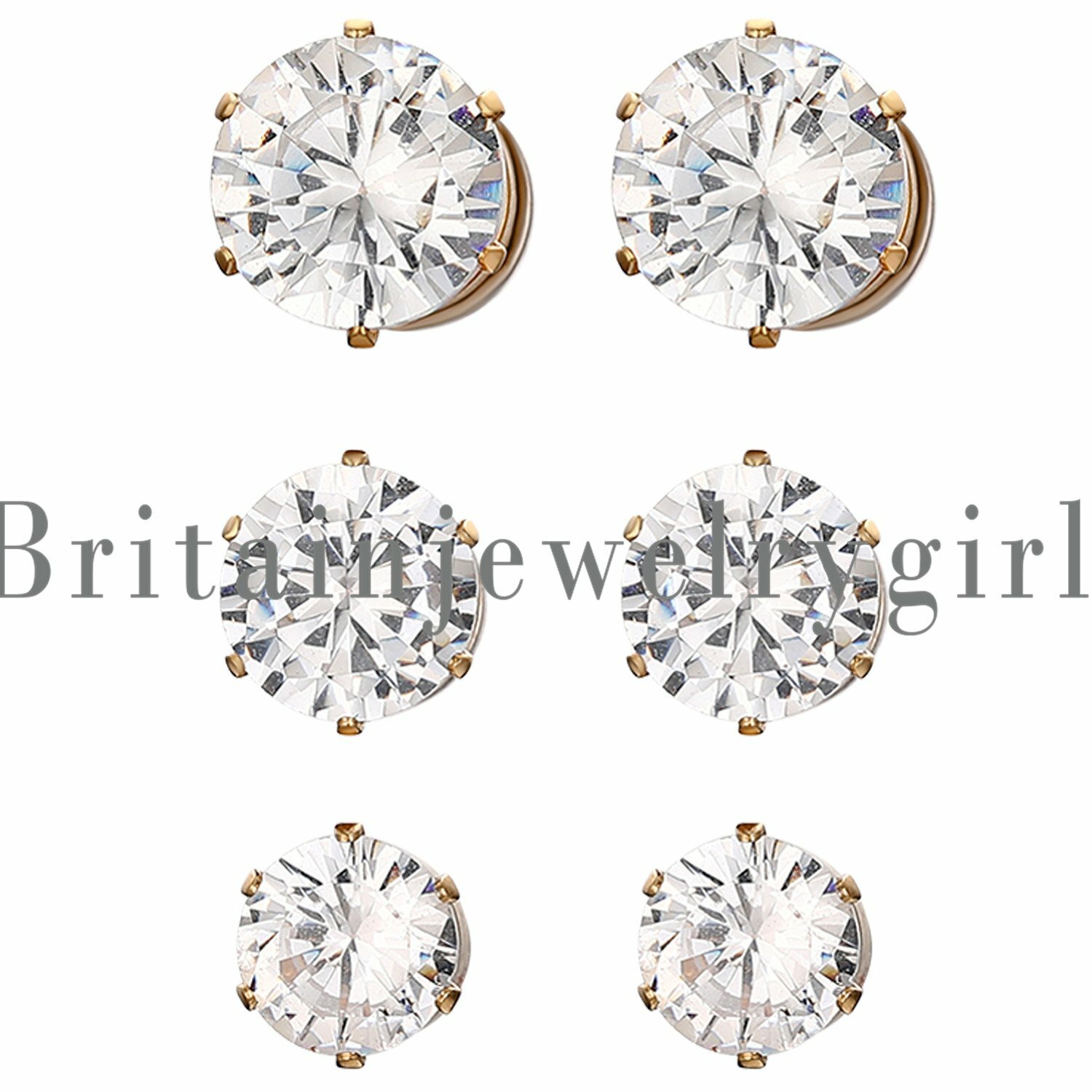 Stainless Steel Magnetic CZ Stud Earrings for Womens Mens Non-Piercing Clip On