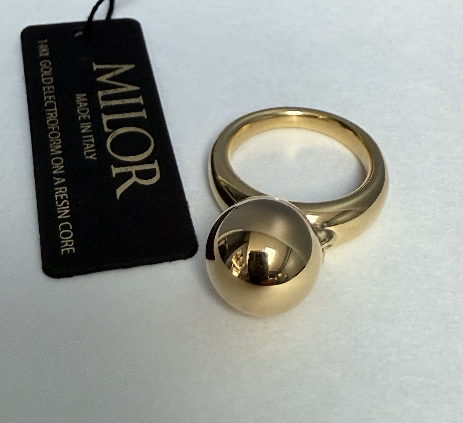 4.8g* 14K GOLD MILOR ITALY Resin Core Moving Ball Tapered Band Cocktail Ring *9