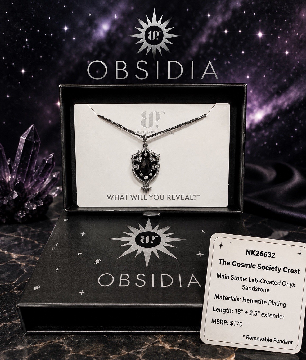 Obsidia Removable Pendant Necklace Lab-Created Onyx Sandstone 18″ NK26632