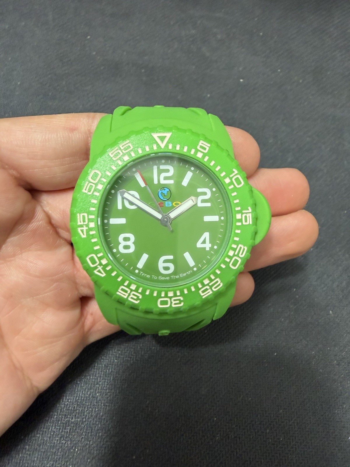 GEBO Time To Save The Earth Watch – Bright Green Diver – Old Stock