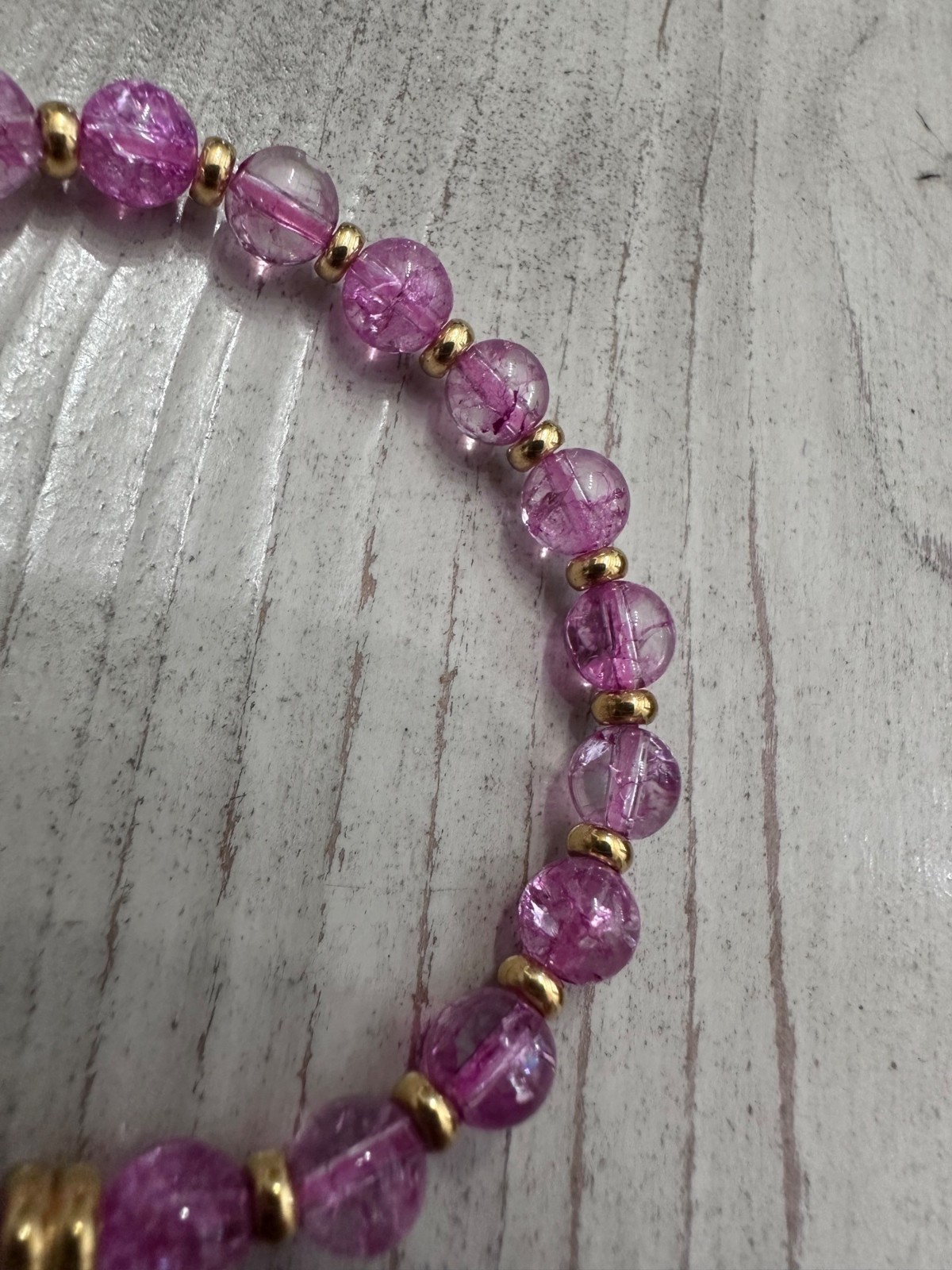 Rustic Cuff Pink Purple Beaded Stretch Bracelet Goldtone Pink Charm