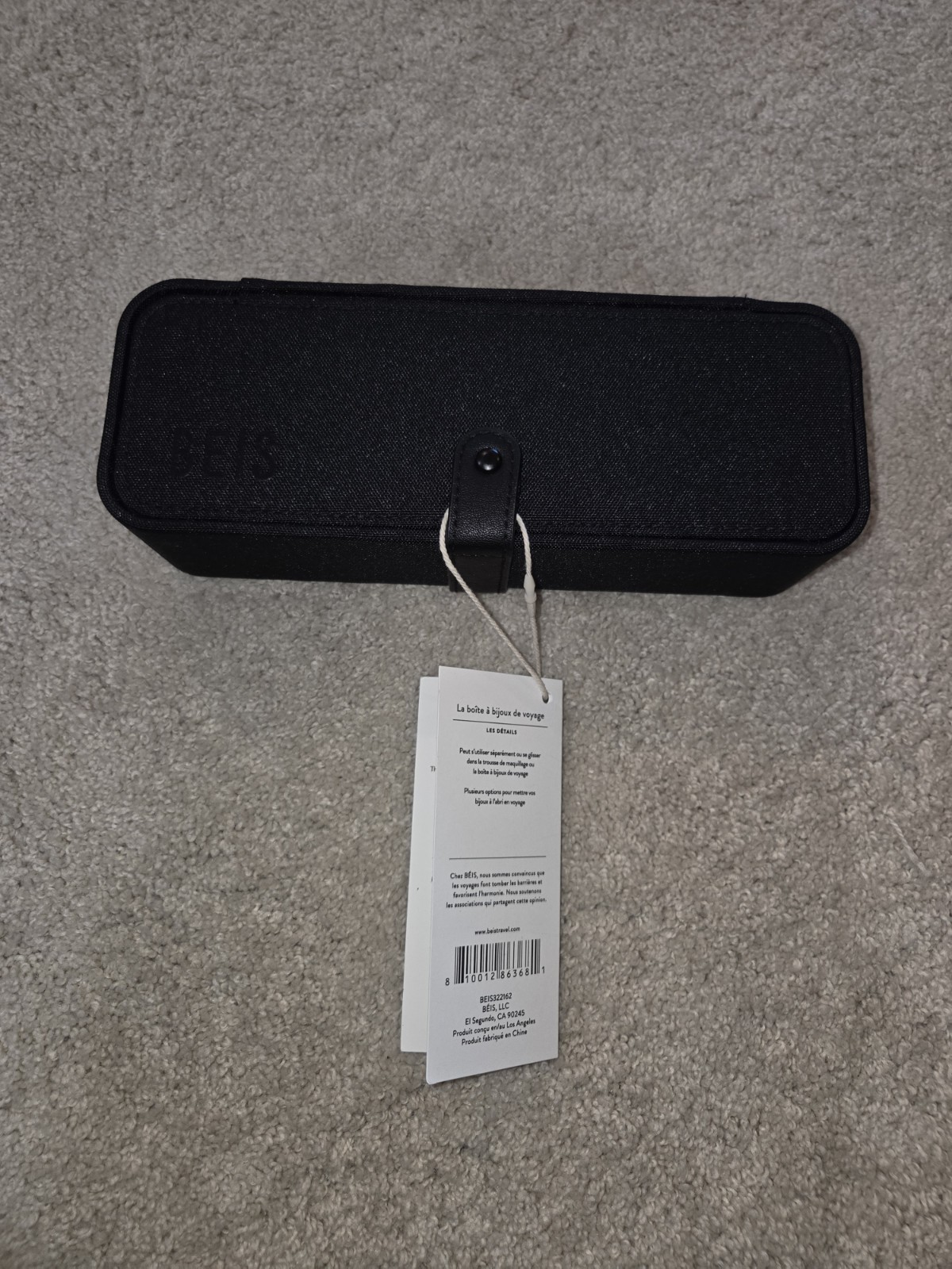 BEIS Black Faux Leather Travel Jewelry Case w/ Mirror, Lined Organizer