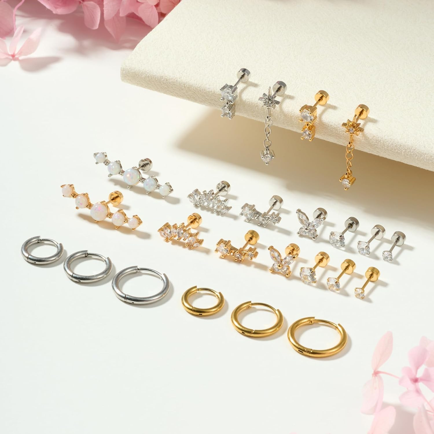 20G Cartilage Piercing Jewelry Flat Back Helix Earrings for Women Hypoallergenic