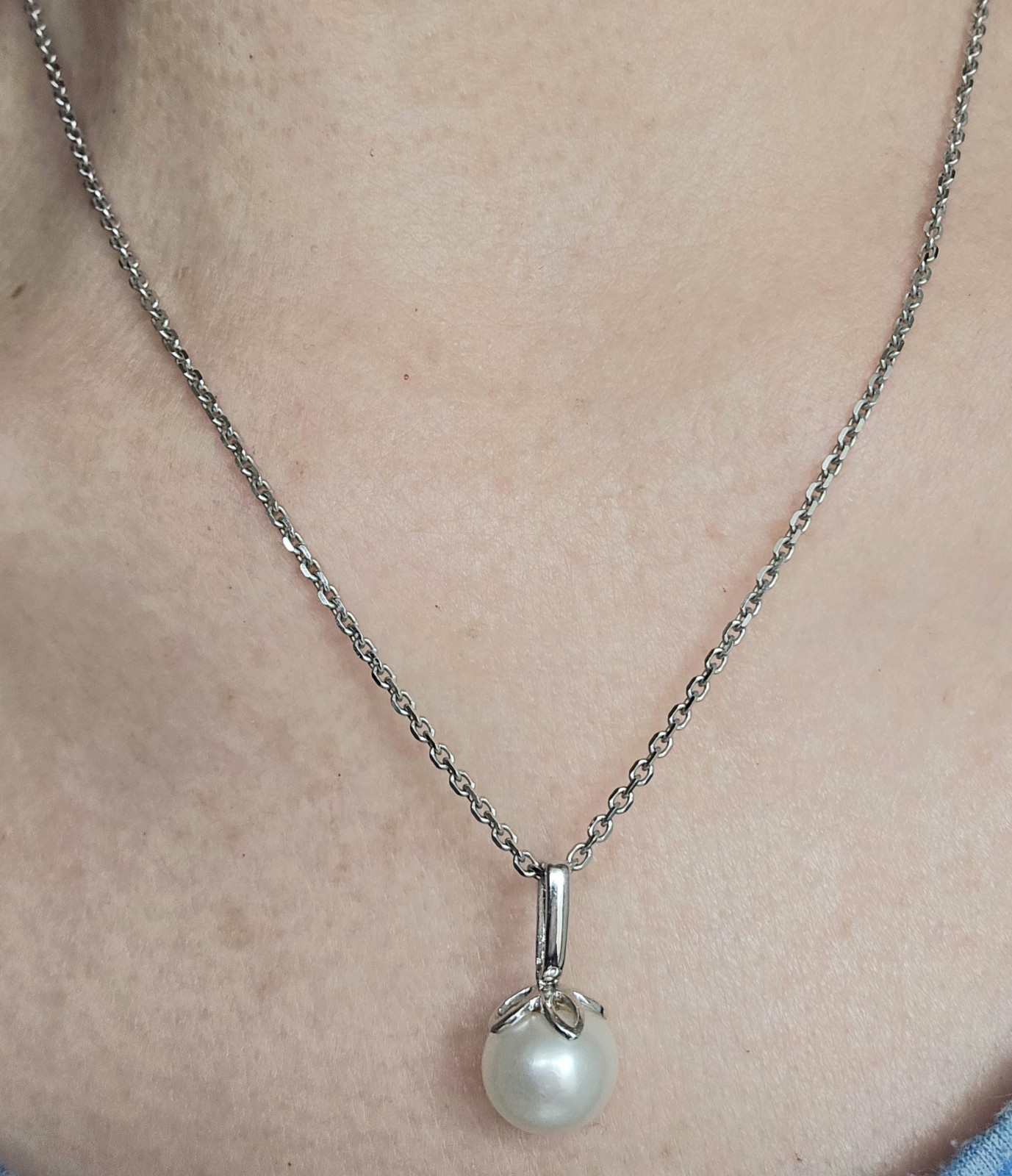 EFFY BH 14k White Gold Akoya Pearl Pendant With 925 Silver 16″ Necklace