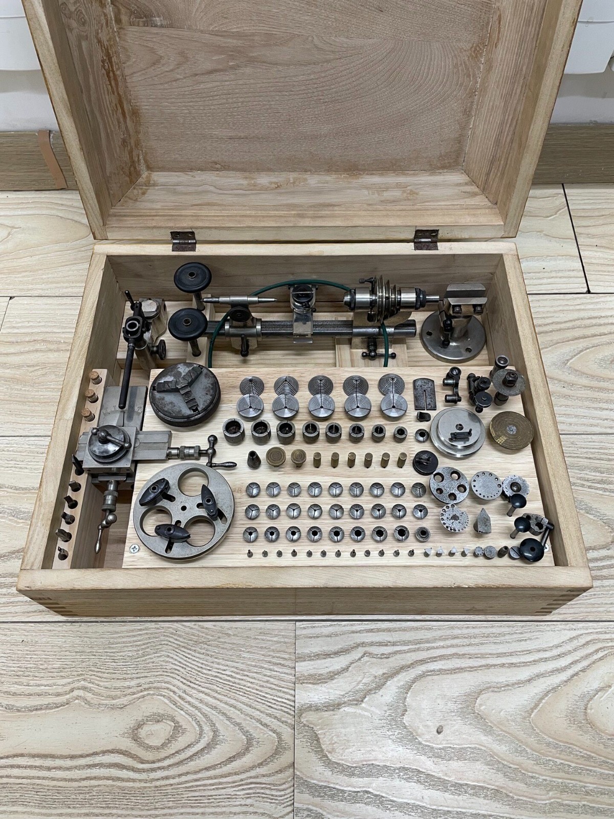 G. Boley Germany 8mm Watchmaker Lathe Complete Boxed Set Chucks Accessories Tool