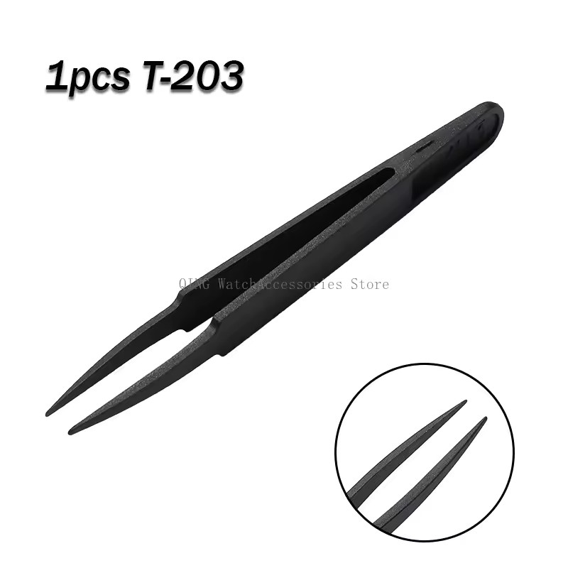 8pc Antistatic Carbon Fiber Tweezers Black Plastic Watchmaker Repair Tool Kit