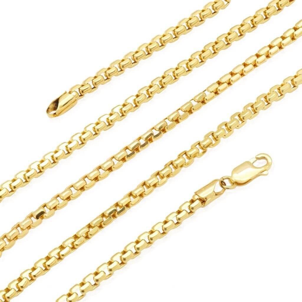 14K Yellow Gold 3.5mm Solid Round Box Chain Necklace 20″ – 30″