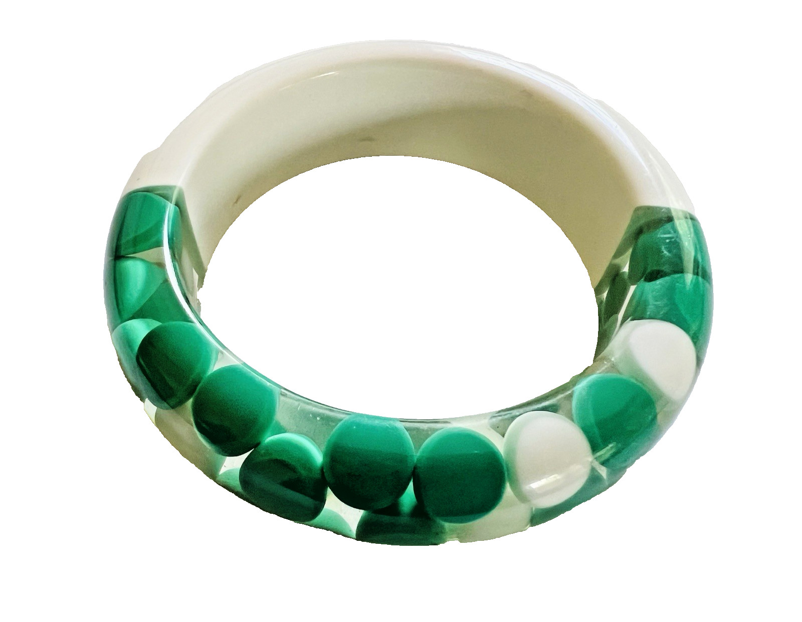 Chunky Vintage Lucite Aspirin Pill Dots Bangle Bracelet Teal Turquoise White
