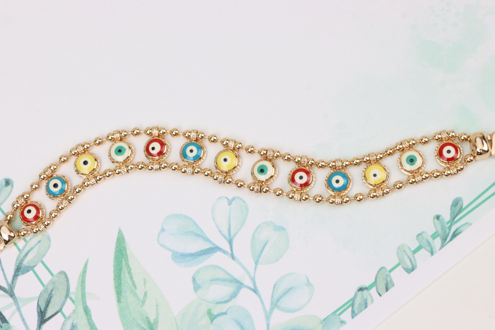 Colorful Evil Eye Beaded Rose Gold Bracelet, XPBL0762