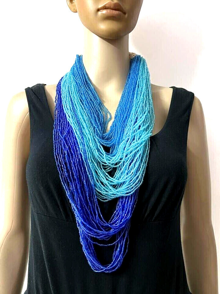 N7915 BOLD Long Heavy Multi Color Strand Crochet Fashion Ethnic Necklace Jewelry