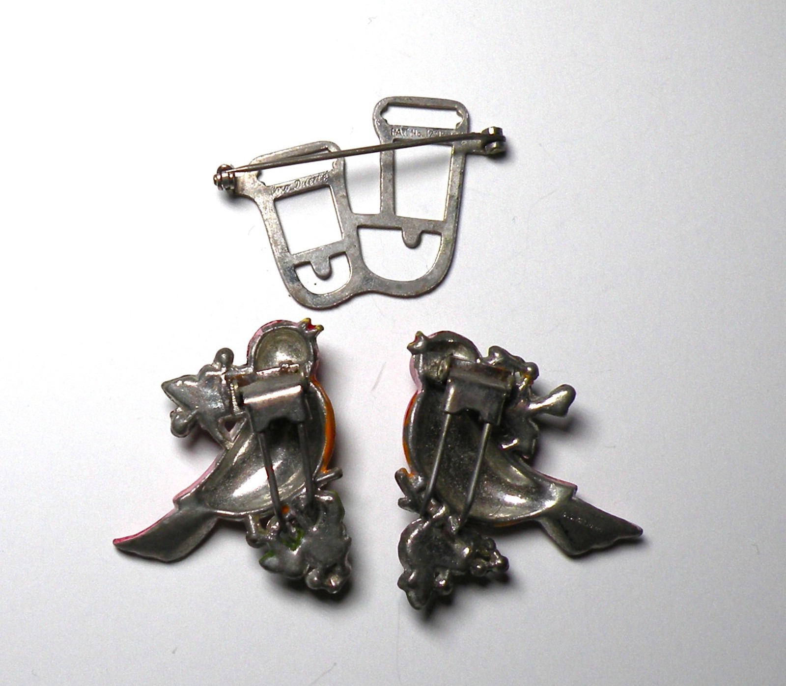 VINTAGE 1940S CORO DUETTE LOVE BIRDS ART DECO CLIPS RHINESTONE PIN BROOCH CRAFT