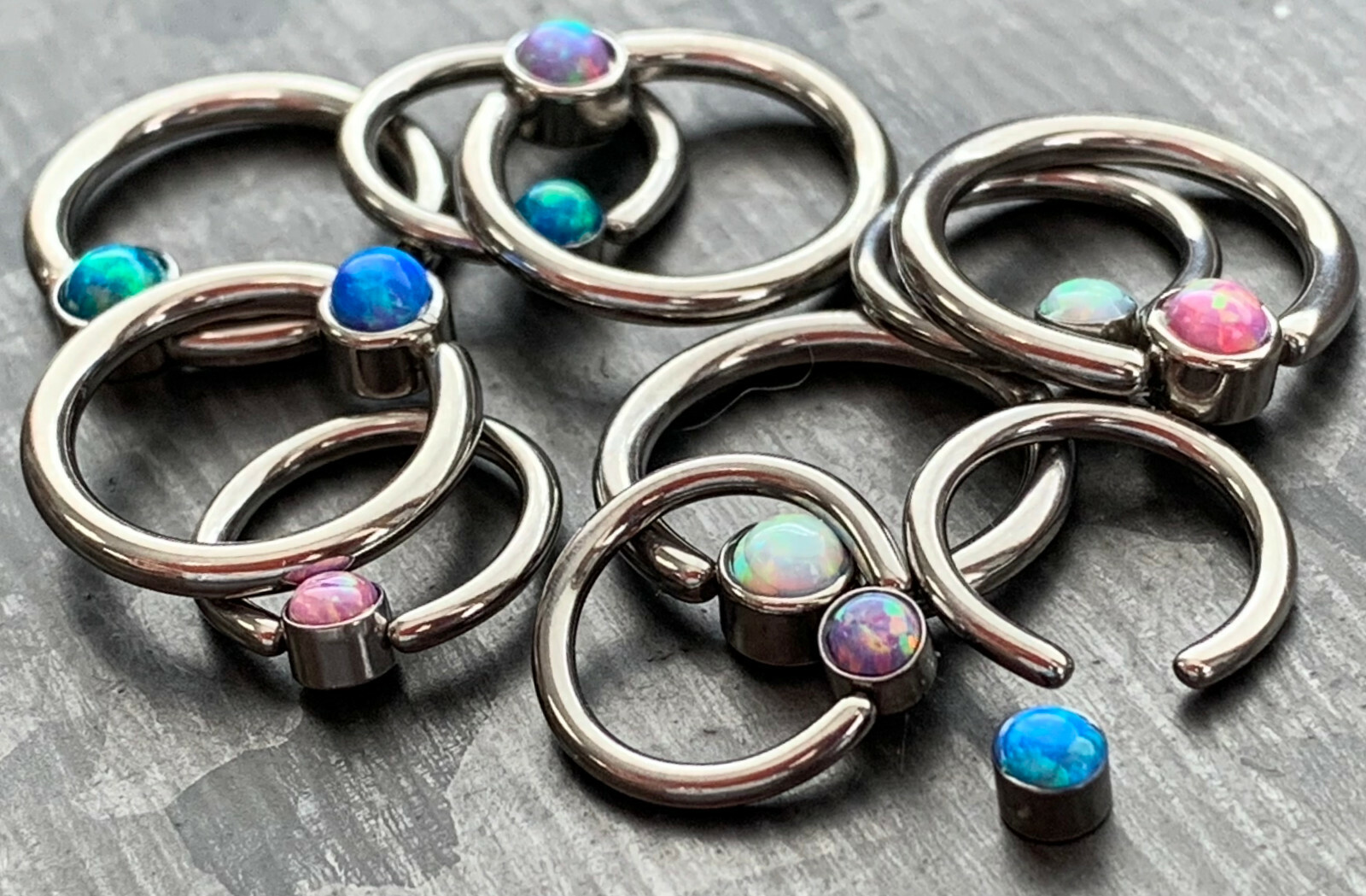 1pc Opal Set Inside Flat-Back Captive Bead Ring Septum Nipple Body Jewelry