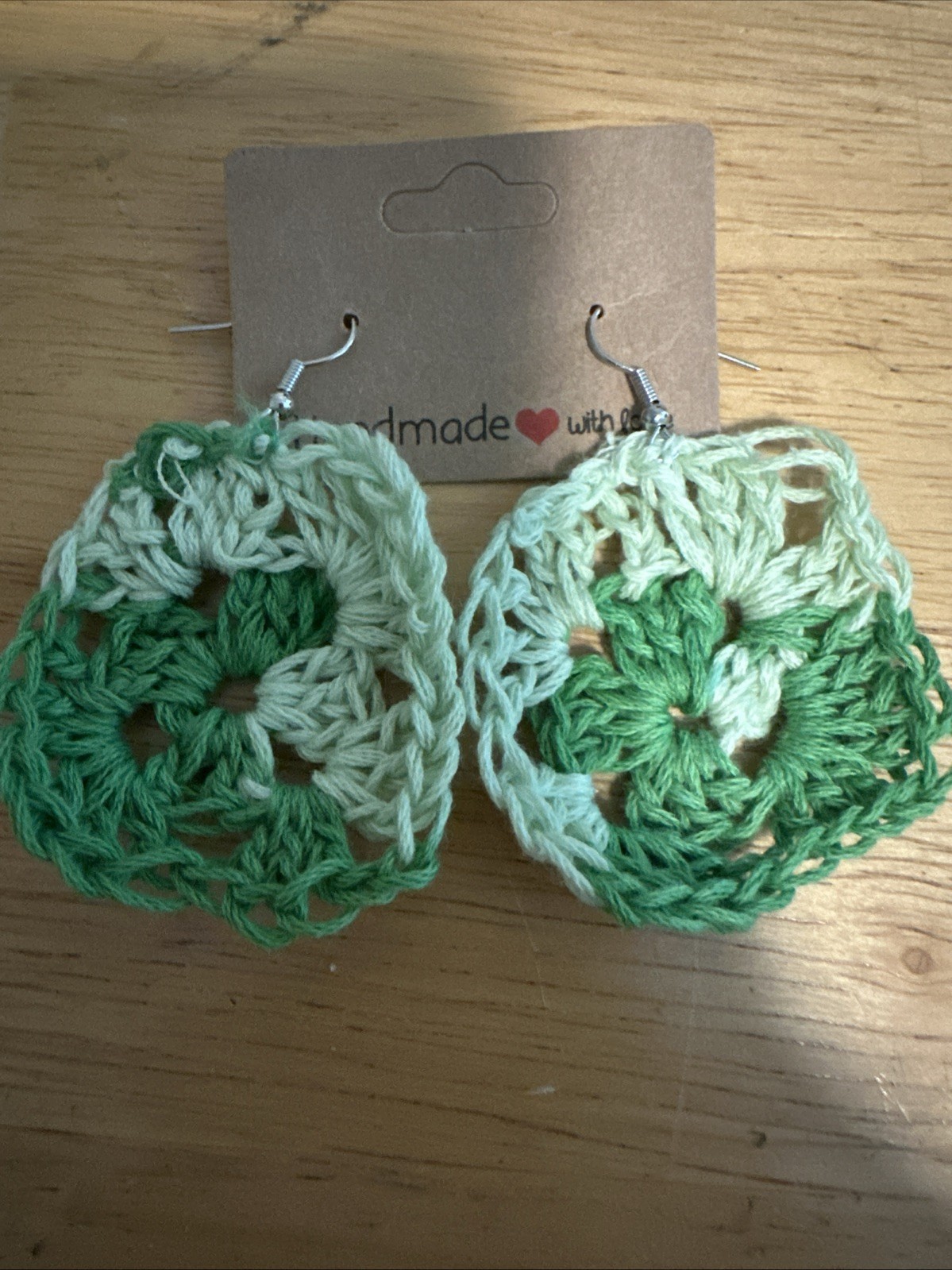 Handcrafted Crochet Square Dangle Earrings Green