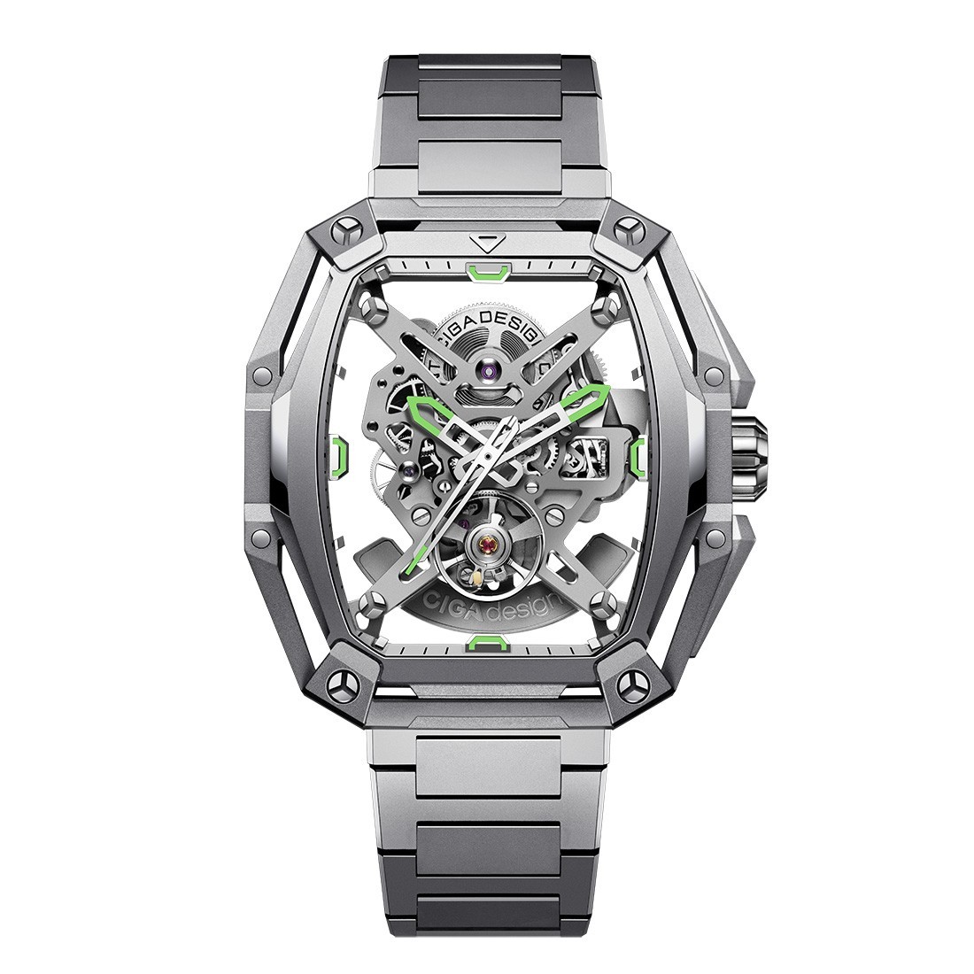 CIGA Design Z Hunter Carbon Steel Skeleton Tonneau Silver Men’s Watch