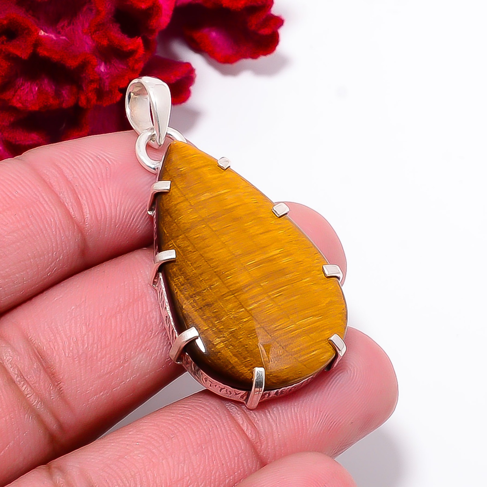 Yellow Tiger Eye – South Africa Gemstone 925 Sterling Silver Pendant 1.83 P9931