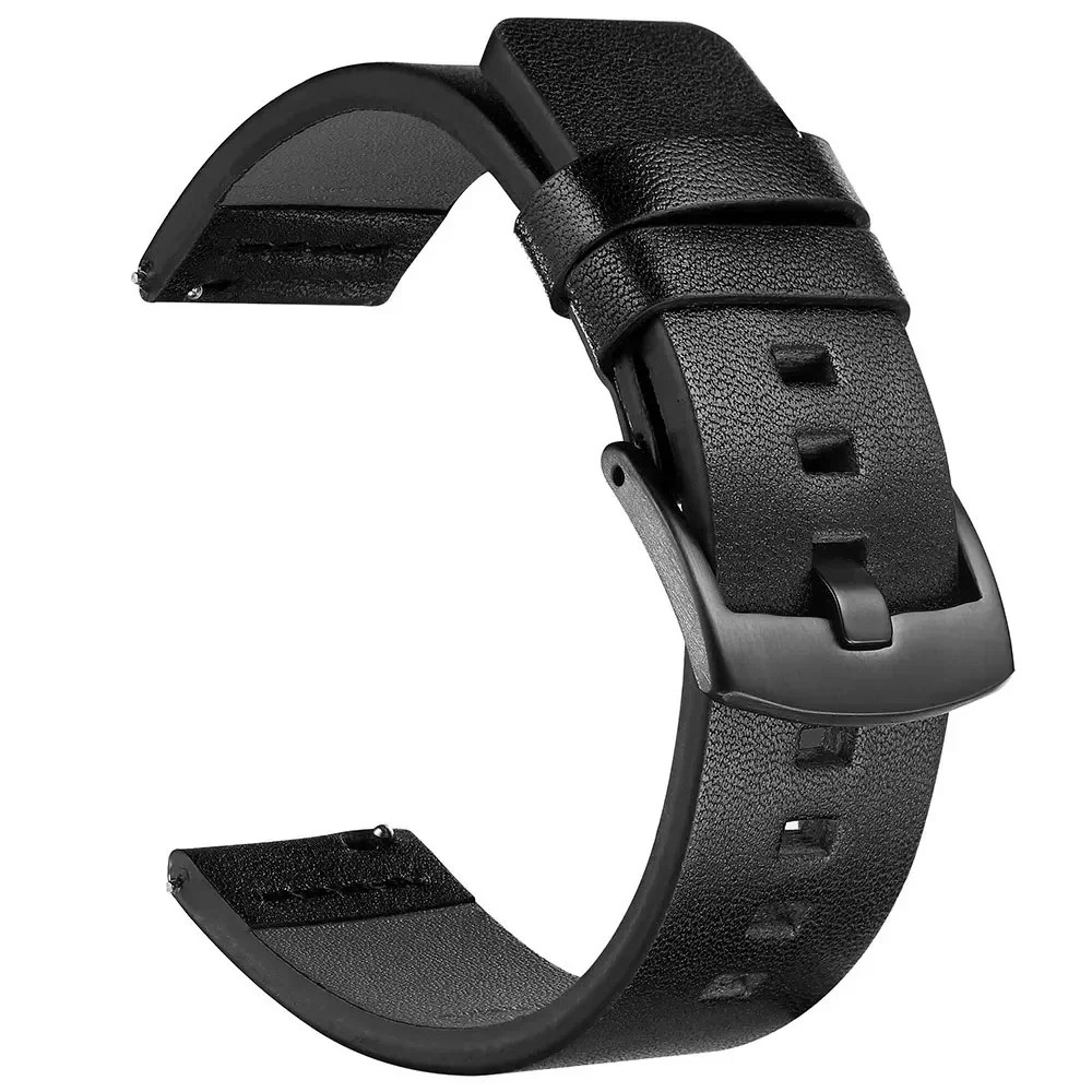 22mm for Huami Amazfit Bip 6 5 GTR 4 3 Pro Watch Band Leather Strap Black Buckle