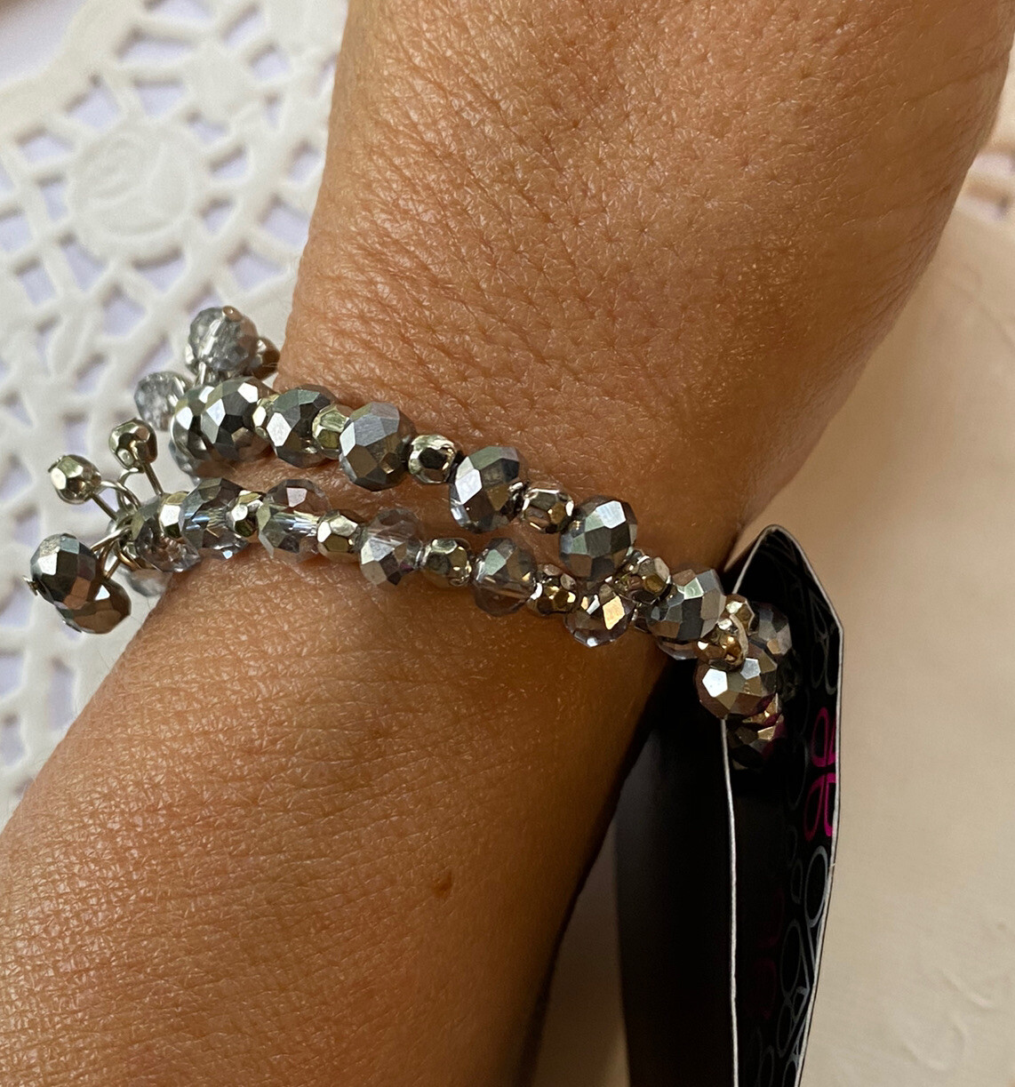 Paparazzi Sink or Shimmer Silver, Hematite, Smoky Crystal-Like Beads Stretchy