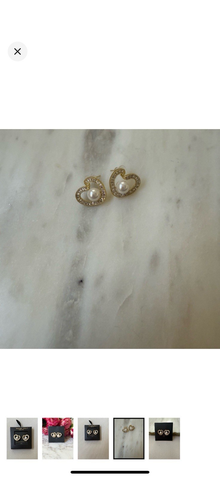NEW Secret Box Boutique Heart Pearl Pave Earrings Gold Plated